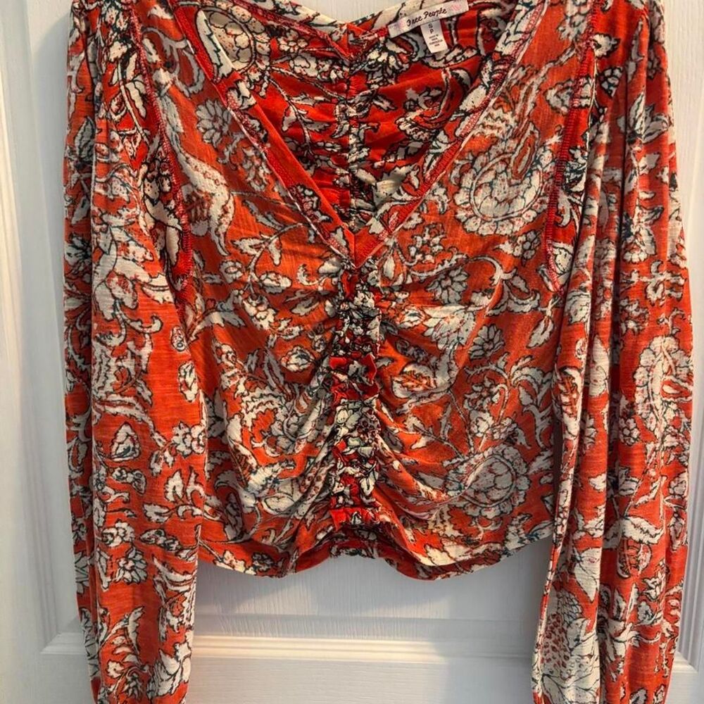 Free People Women's Orange and Red Blouse